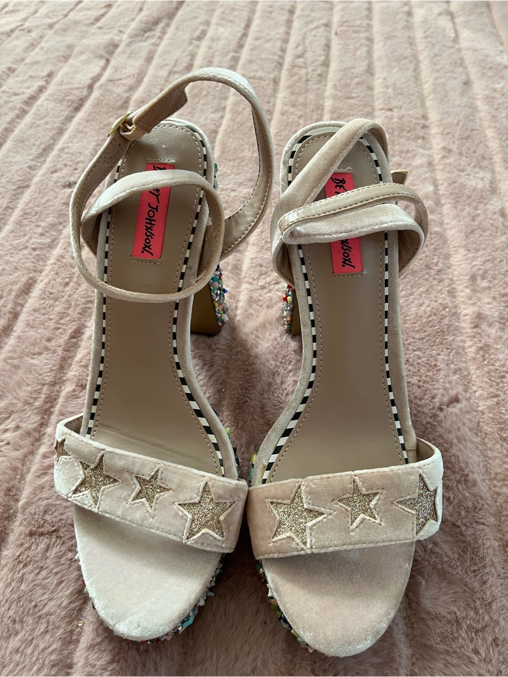 Betsey Johnson Johanna Beaded Platform Block Heel Sandals - Pink - Picture 2 of 6